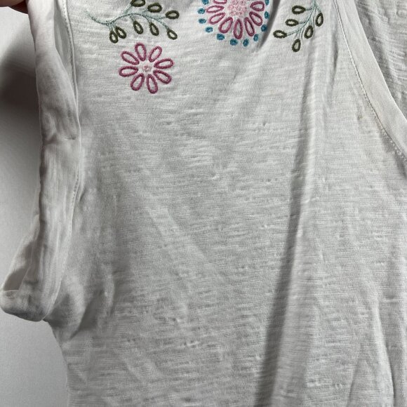 Talbots Womens Top Size XL Embroidered White Cap Sleeves Pullover Slubbed Cotton - Picture 4 of 9